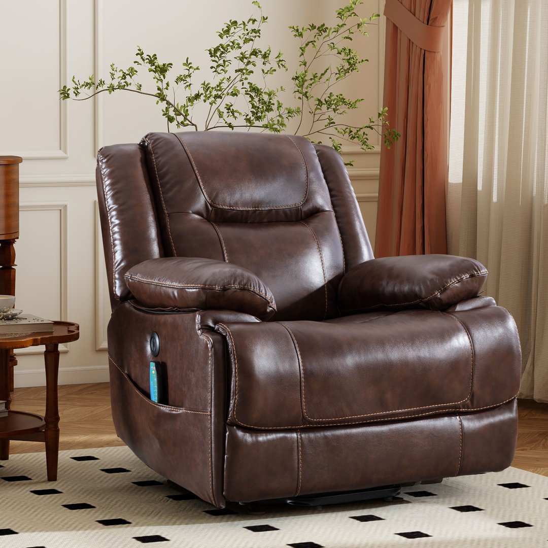 41" W Top Grain Genuine Leather Super Soft And Oversize Power Lift Assist Recliner with Massage Heating&USB Port&Pockets